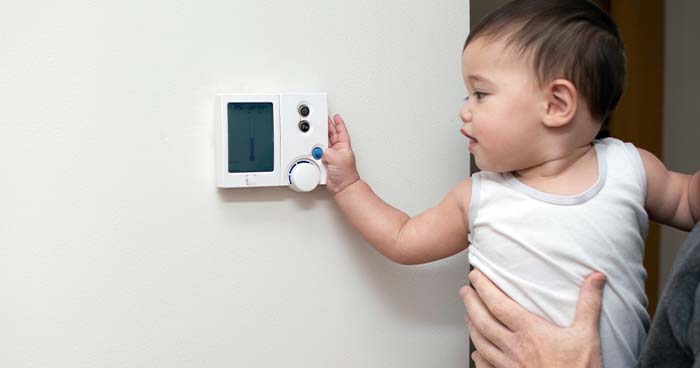 A great way to deal with children and HVAC is to make sure the thermostat is hard to reach.
